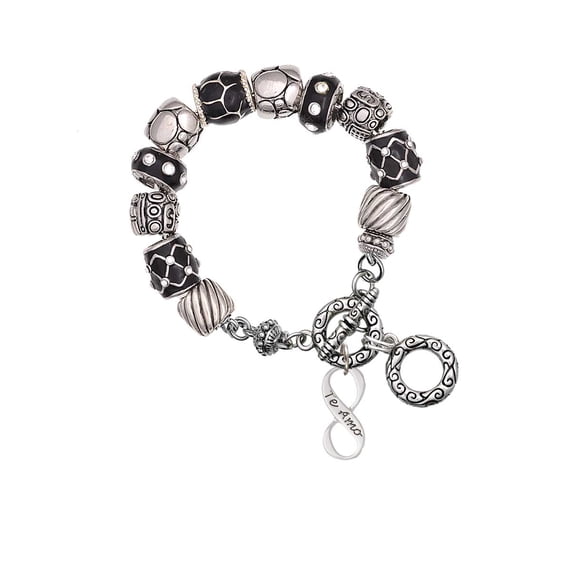 Te Amo Infinity Sign Black Pebble Bead Charm Bracelet