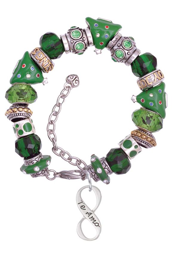 Te Amo Infinity Sign Green Christmas Bead Bracelet