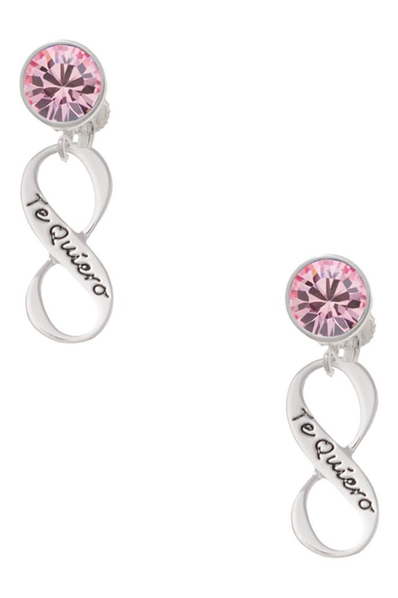 Silvertone Te Quiero Infinity Sign Pink Crystal Clip on Earrings