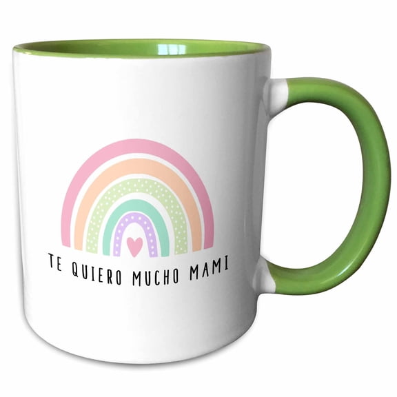 3drose, Te Quiero Mucho Mami - I Love You So Much - Spanish Love Cute Rainbow, 11oz Two-tone Green Mug