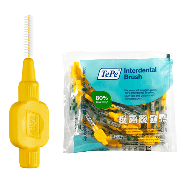 TePe Interdental Brush Original, Soft Dental Brush for Teeth Cleaning, Pack of 25, 0.7 mm, Medium Gaps, Yellow, Size 4