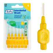 TePe Interdental Brush Original, Soft Dental Brush for Teeth Cleaning, Pack of 6, 0.7 mm, Medium Gaps, Yellow, Size 4