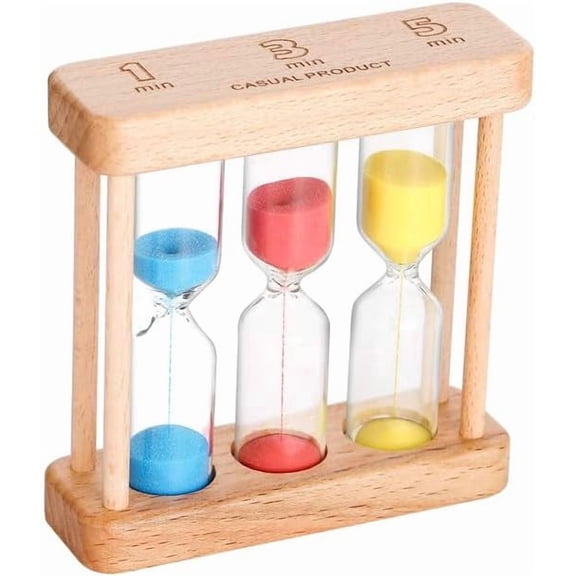 Tea 1-3-5 Minute Sand Timer Hourglass, Small Wooden Frame Blue Sand Clock, Red Colorful Sand Watch, Yellow Reloj De Arena, Unique Hour Glass Sandglass for Kids, Classroom, Home, Desk Decoration