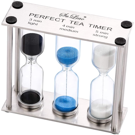 Tea 3-4-5 Minute Sand Timer/Clock, Metal Three-in-One, Small Colorful Sand Watch, Black & Blue White Reloj De Arena, Unquie Sandglass Hour Glass for Kids, Classroom, Home Decor