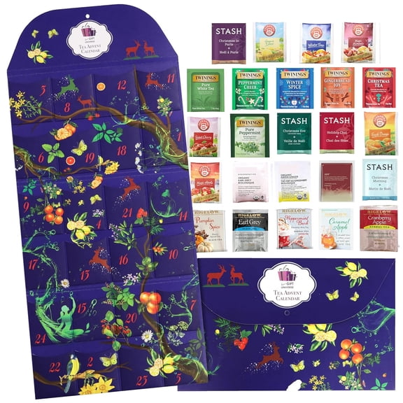 Tea Advent Calendar, Assorted Teas, 24 Different Flavors, 24 Count