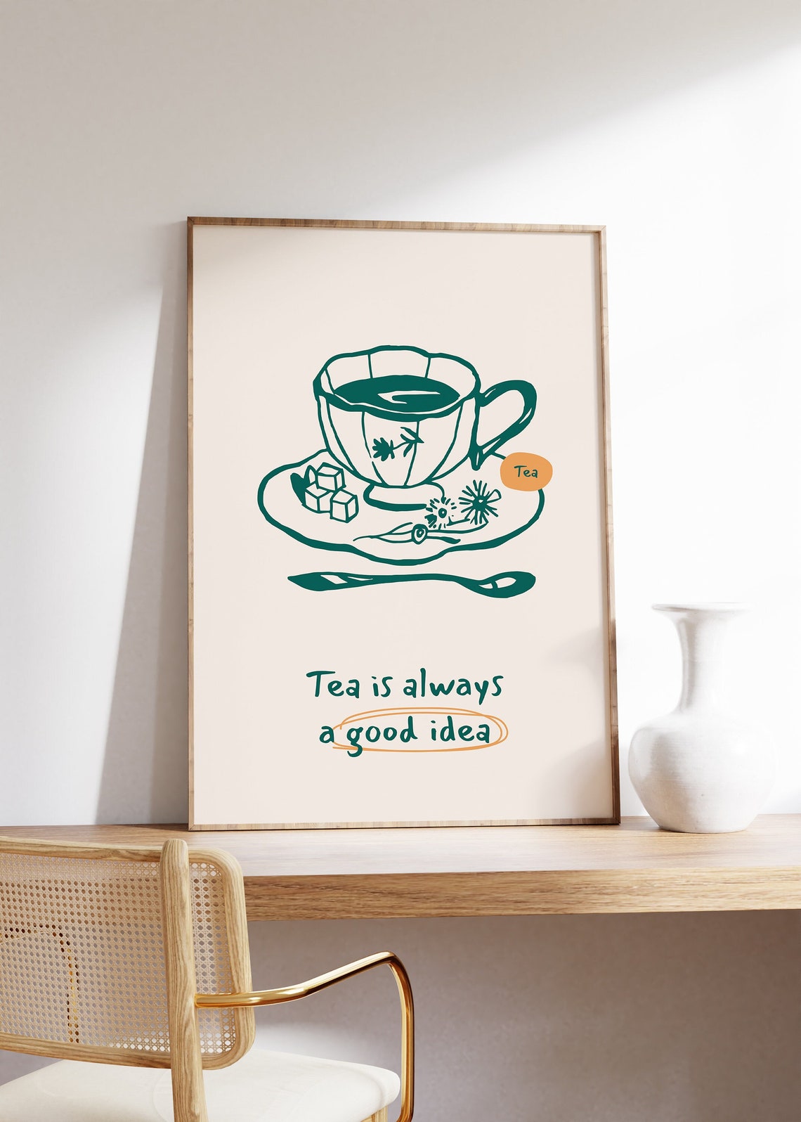 Tea Is Always A Good Idea Print, Retro Kitchen Wall Art, Cute Cooking ...