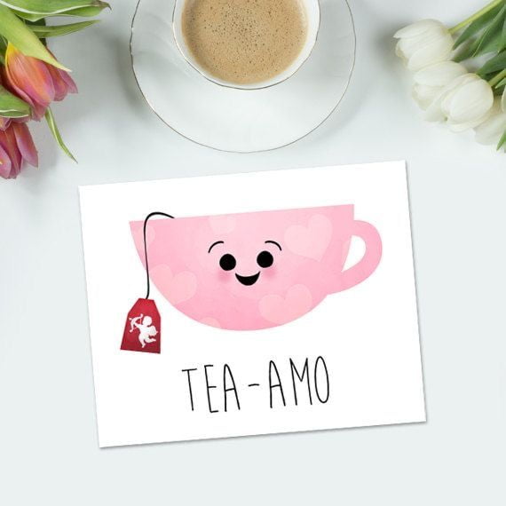 Tea-Amo Cute Pink Tea Cup Card  Adorable Greeting for Tea Lovers  Envelope Included, Blank Inside  Perfect for Birthdays, Love Notes, and Friendships