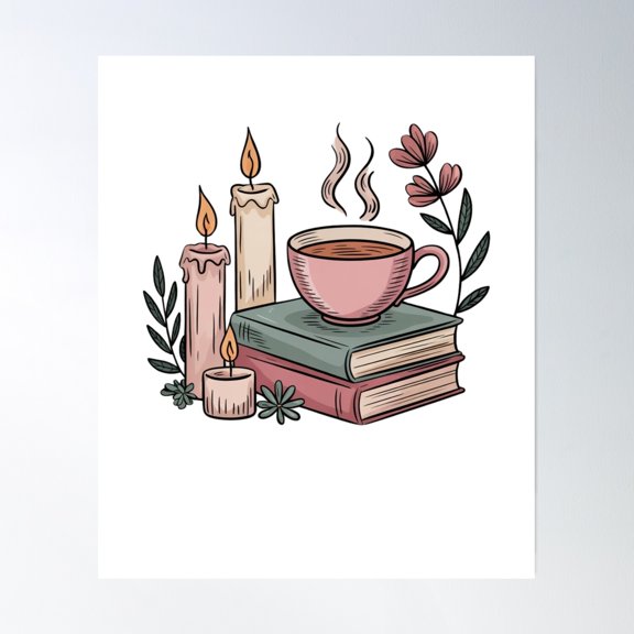 Tea And Books Poster Wall Art, Modern Wall Decor, 8x12 UNFRAMED