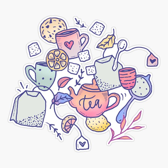 Tea And Cookies Doodle Art Er, Phone Decal Water Bottle Stickers Car Decals, Funny Birthday Gift