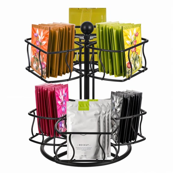 Tea Bag Organizer 360 Degree Carousel with 6 Compartments 60 Tea Bag Capacity