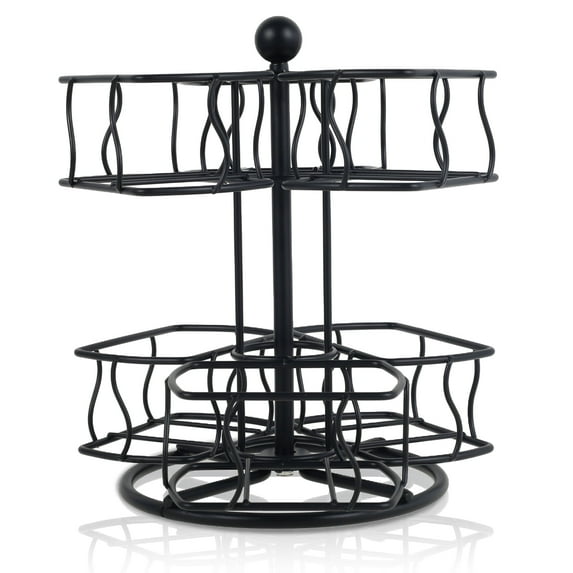 Tea Bag Organizer 360 Degree Rotating Tea Bag Organizer with 6 Compartments 2 Tier Metal Tea Bag Storage Rack Organize 60 Tea Bags Versatile Tea Bag Carousel for Kitchen Office