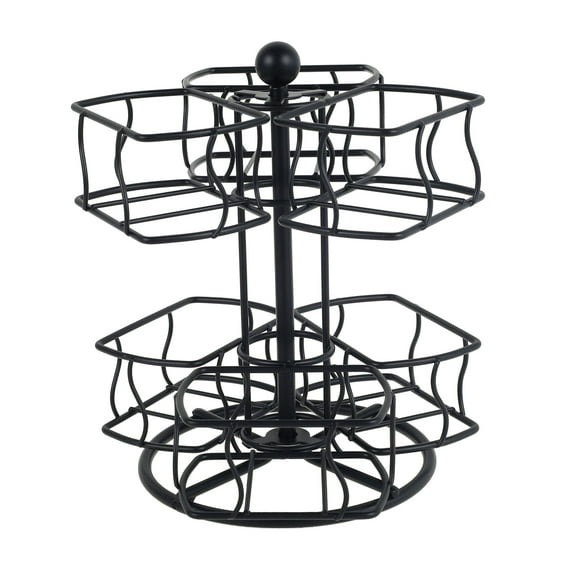 Tea Bag Organizer 360 Degree Rotating Tea Bag Organizer with 6 Compartments 2 Tier Metal Tea Bag Storage Rack Organize 60 Tea Bags Versatile Tea Bag Carousel for Kitchen Office