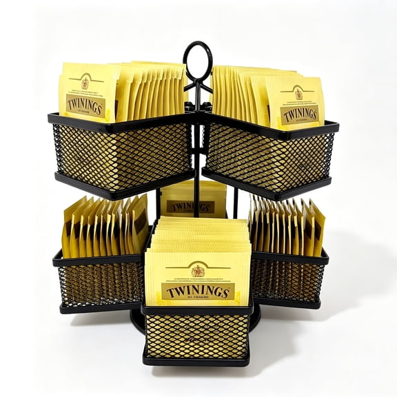 Tea Bag Organizer Coffee Holder Storage Spinning Carousel Basket Black Adjustable Tea Caddy For Kitchen Counter, Countertop, Cabinet