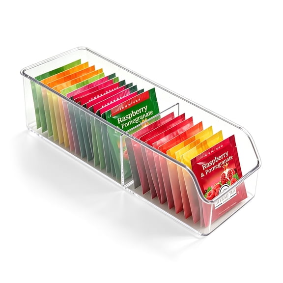 Tea Bag Organizer, Tea Bag Holder Box Storage Bin, Clear Tea Packet Plastic Drawer, Sugar Packet, Coffee, Condiment, Tea Spice Bag Holder for Kitchen Cabinet, Countertop, Fridge