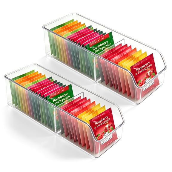 Tea Bag Organizer, Tea Bag Holder Box Storage Bin, Clear Tea Packet Plastic Drawer, Sugar Packet, Coffee, Condiment, Tea Spice Bag Holder for Kitchen Cabinet, Countertop, Fridge