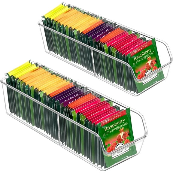 Tea Bag Organizer, Tea Bag Holder Box Storage Bin, Clear Tea Packet Plastic Drawer, Sugar Packet, Coffee, Condiment, Tea Spice Bag Holder for Kitchen Cabinet, Countertop, Fridge