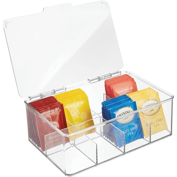 Tea Bag Single Serve Pouch Divided Box Holder Organizer, Clear