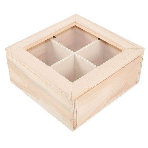 Tea Bag Storage Box Coffee Organizer Holder Sugar Packets Rack Wood with Clear Window
