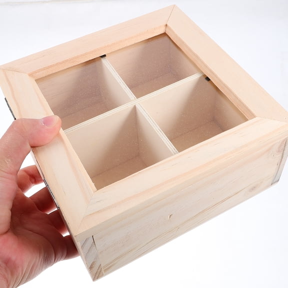 ifundom Wooden Tea Bag Organizer with Transparent Window, Khaki Finish, Stylish Modern Design for Kitchen Counters and Tea Storage