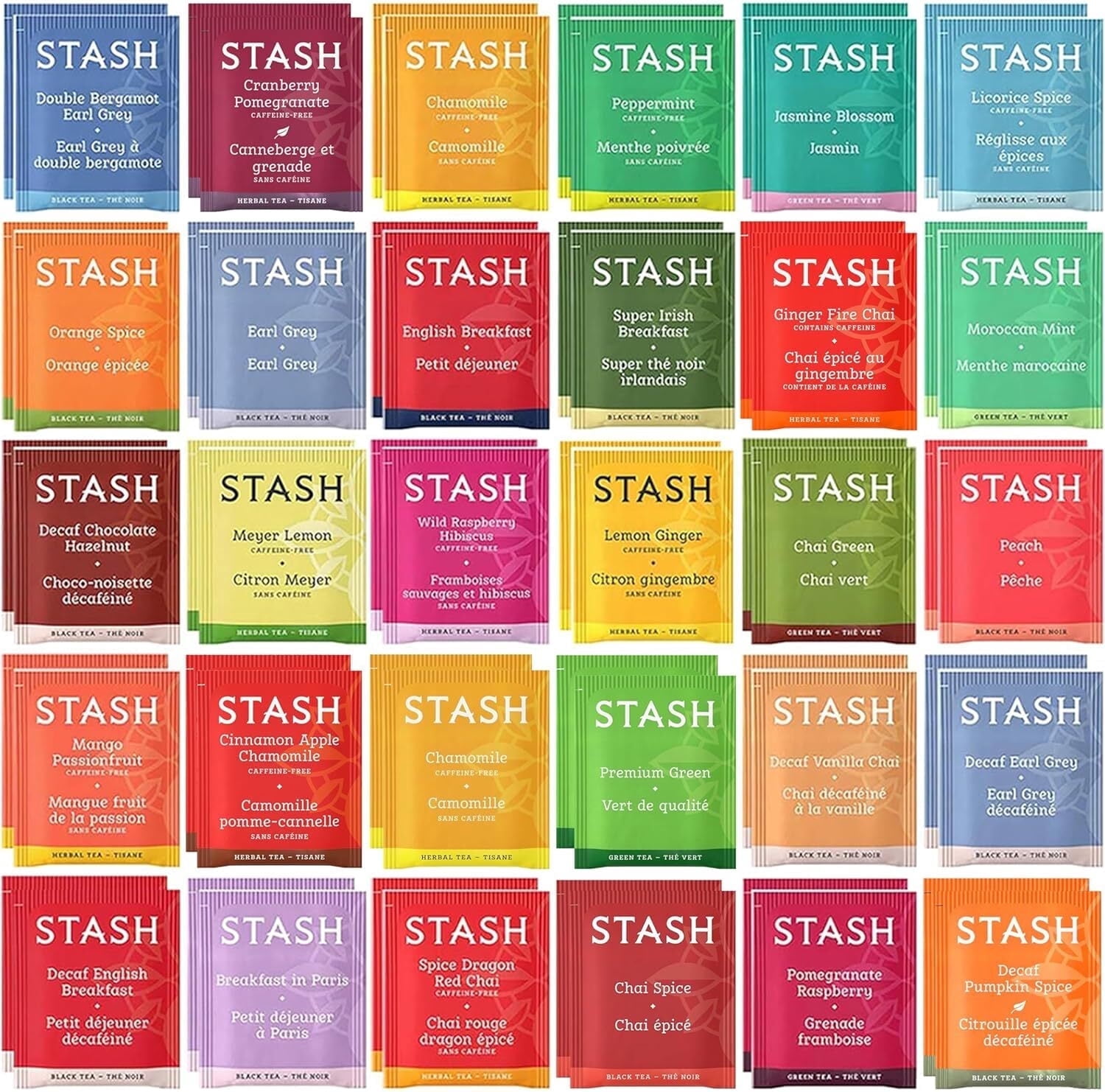 Stash Tea Bags Sampler Assortment Box – 52 Count, 30 Unique Flavors – Gift Set for Women, Men, Mom, Dad, Friends, Coworkers