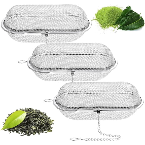 Tea Ball Infusers, 3 Pcs 4.25 x 1.75 Inch Stainless Steel Tea Infuser Floating Mesh Tea Strainer Ball Mulling Spice Ball Infuser Oval Reusable Tea Steeper Tea Filter for Kitchen Home Office