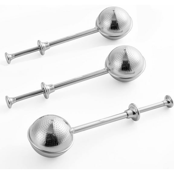 Tea Ball Infusers Pushable Handle, Long-Handle Tea Strainer Stainless Steel for Loose Leaf Tea Spices and Seasonings in Office or Travelling (3Pcs, Small Holes)