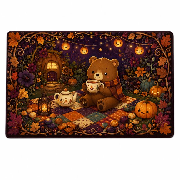 Tea Bear Moonless Garden Rectangle Rug for Reading Nook Fall