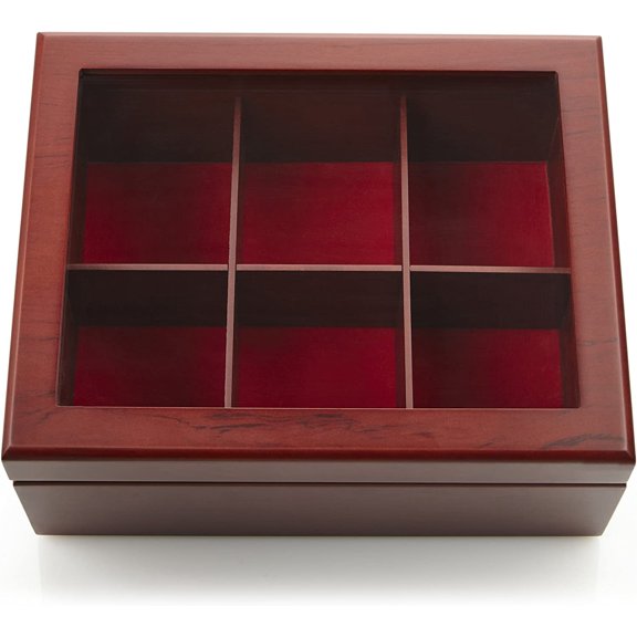 Tea Box - Luxury Wooden Tea Bag Organizer from The Apace Premier Collection - 8 Compartment Tea Storage Chest Container - Elegantly Handmade w/Scratch Resistant Window