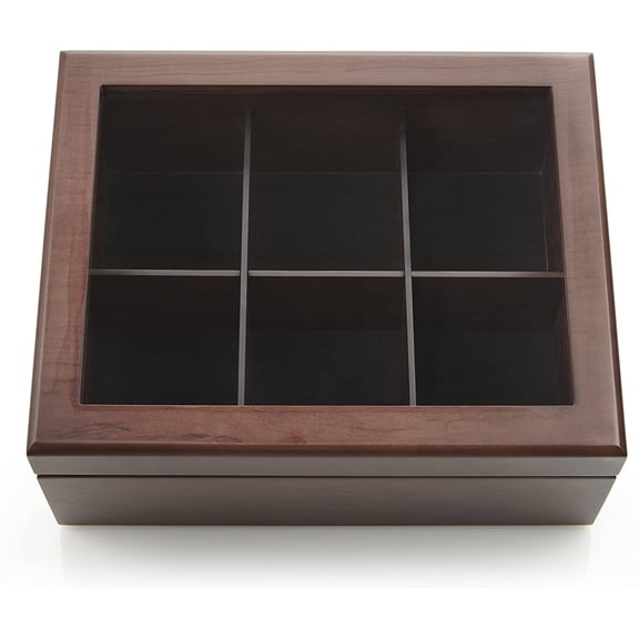 Tea Box - Luxury Wooden Tea Bag Organizer from The Apace Premier Collection - 8 Compartment Tea Storage Chest Container - Elegantly Handmade w/Scratch Resistant Window