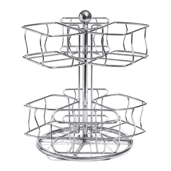 Tea Bag Spinning Carousel - Tea Box Organizer for Countertop - 2 Tier Lazy Susan for Pantry - Holds Up to 60 Large Tea Bags
