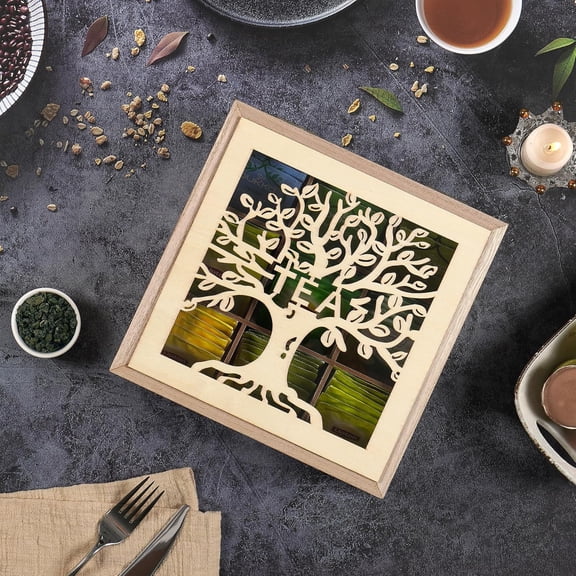 Tea Box Organizer,Wood Teas Bag Holder,Tea Organizers and Storage,Teas Organizer with Tree Pattern for Home Kitchen Office