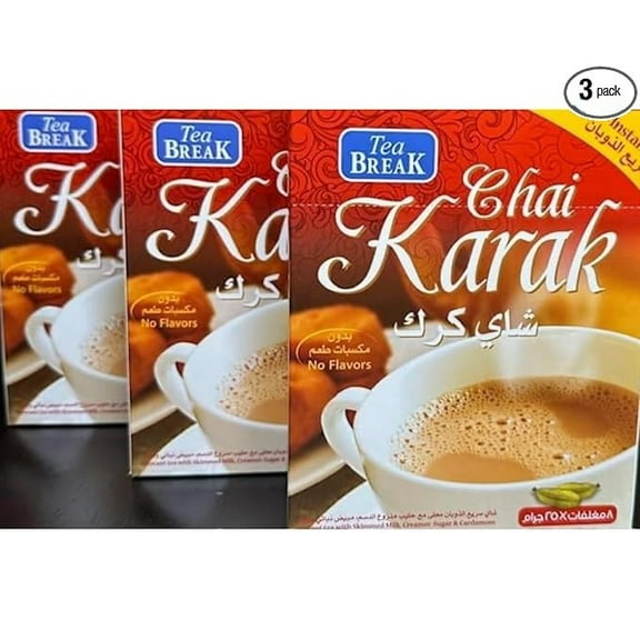 Tea Break Chai Karak Instant Tea Mix with Cardamom, Pack of 3 (Total 24 Sticks)