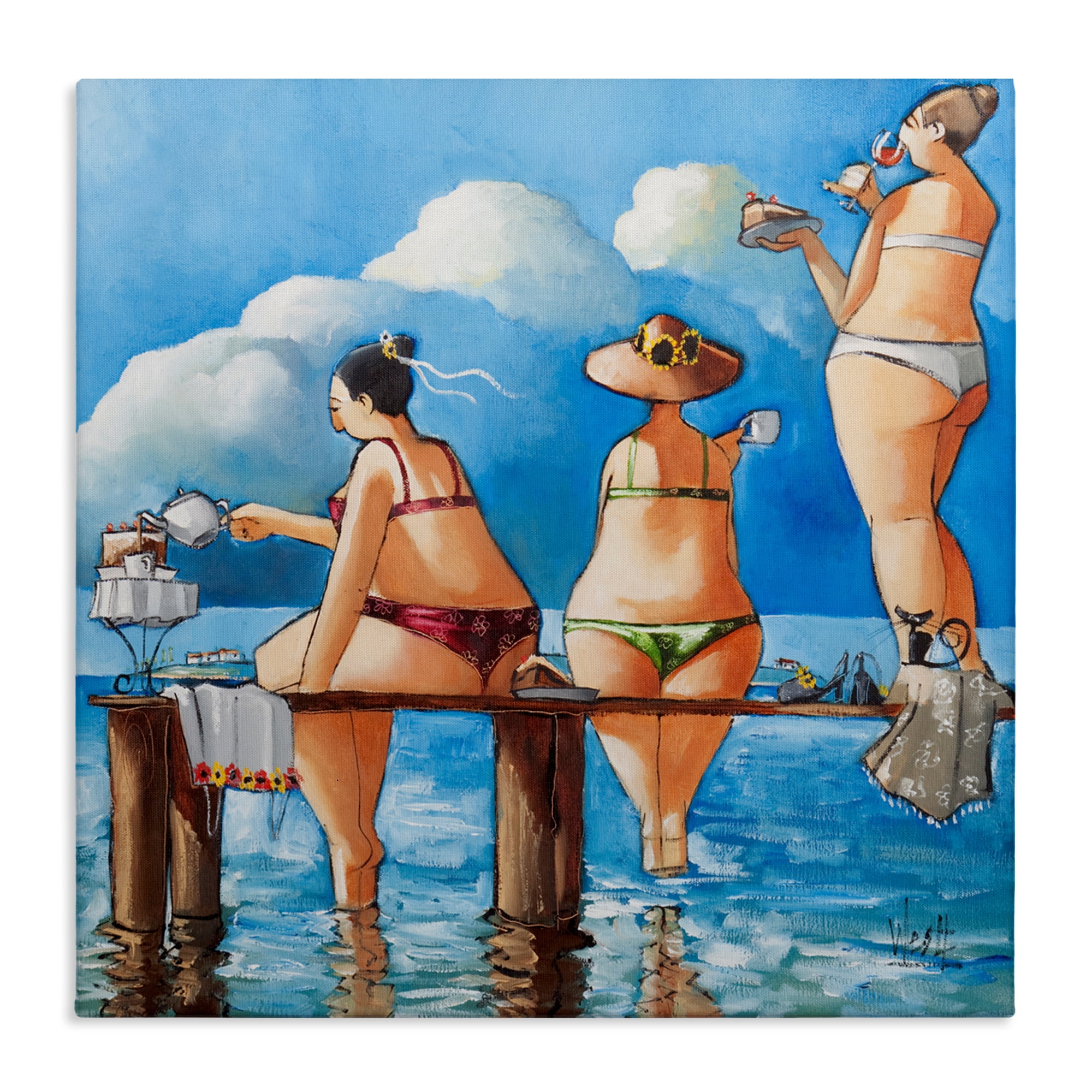 Tea Break On The Jetty Canvas Wall Art, design by Ronald West
