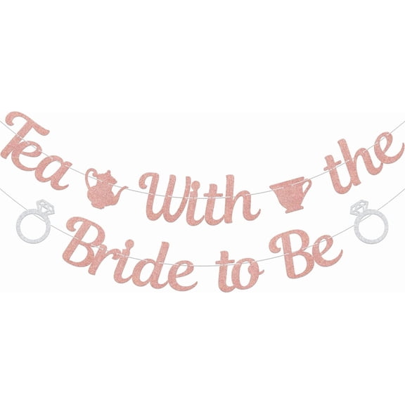 Tea With the Bride to Be Banner, Bridal Shower Decorations, Engagement Wedding Decorations, Let's Partea Bachelorette Party Supplies Rose Gold & Silver