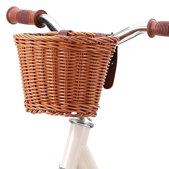Tea Brown Woven Plastic Bike Front Basket with PU Straps Handlebar Storage Basket 9.8 x 7.5 x 7.1 in