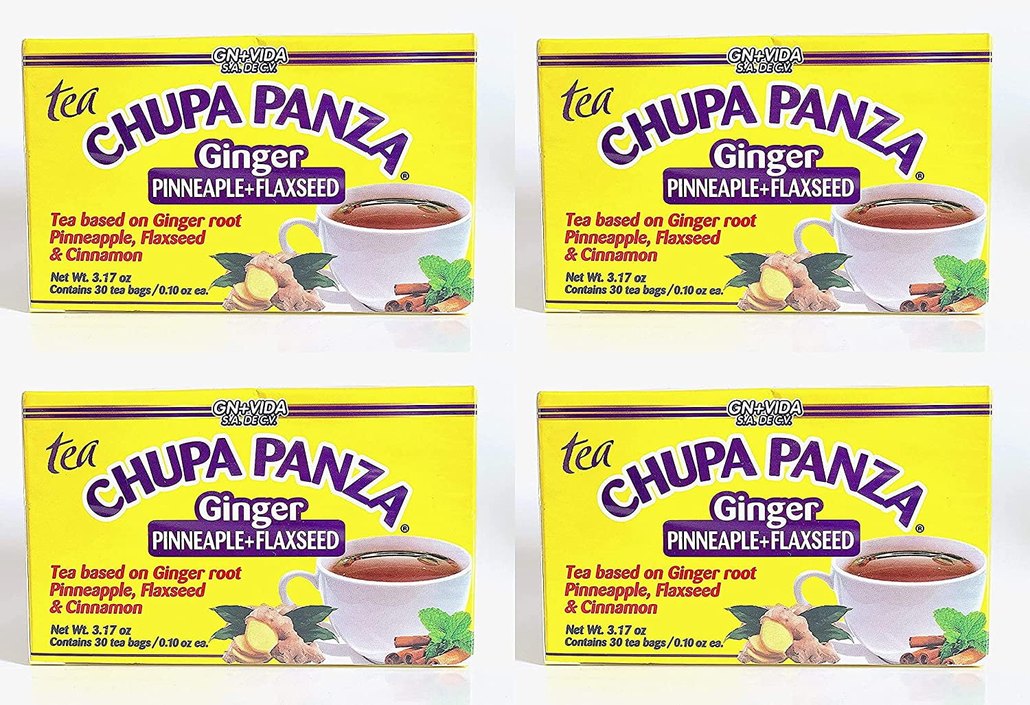 Tea Chupa Panza, Tea Based Onginger Root, Pinneapple, Flaxseed & Cinnamon (30 Tea Bags/0.10 oz Each) - Set of 2