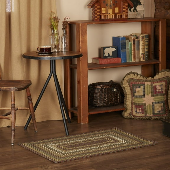 VHC Brands Tea Cabin Rustic Jute Green Striped Accent Rug Rectangle w/Floor Pad 24"x36"