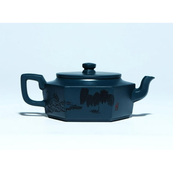 Tea Ceremony Collectible Gifts 260ml Chinese Yixing Tea Pot Handmade Purple Clay Teapot Raw Ore Azure Mud Kettle