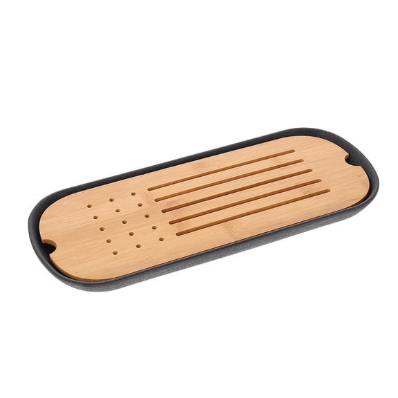 BRIGHTFUFU Black Wooden Tea Tray 11.8 x 4.7 x 1 Inch Single Piece Serving Tray for Traditional Chinese Tea Ceremony