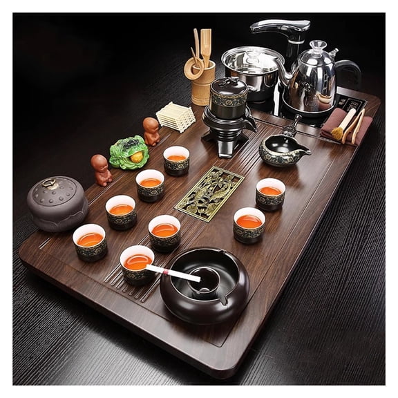 Tea Ceremony Table Tea Set,Chinese Ceramic Tea Sets Home Simple Automatic Teapot Solid Wood Tea Tray Tea Table Tea Cup,Kung Fu Tea Set