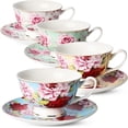 thumbnail image 1 of Tea / Coffee Cups and Saucers, Set of 4 (8 piece, 4 cups and 4 saucers), Assorted Color, Floral Pattern, 1 of 9