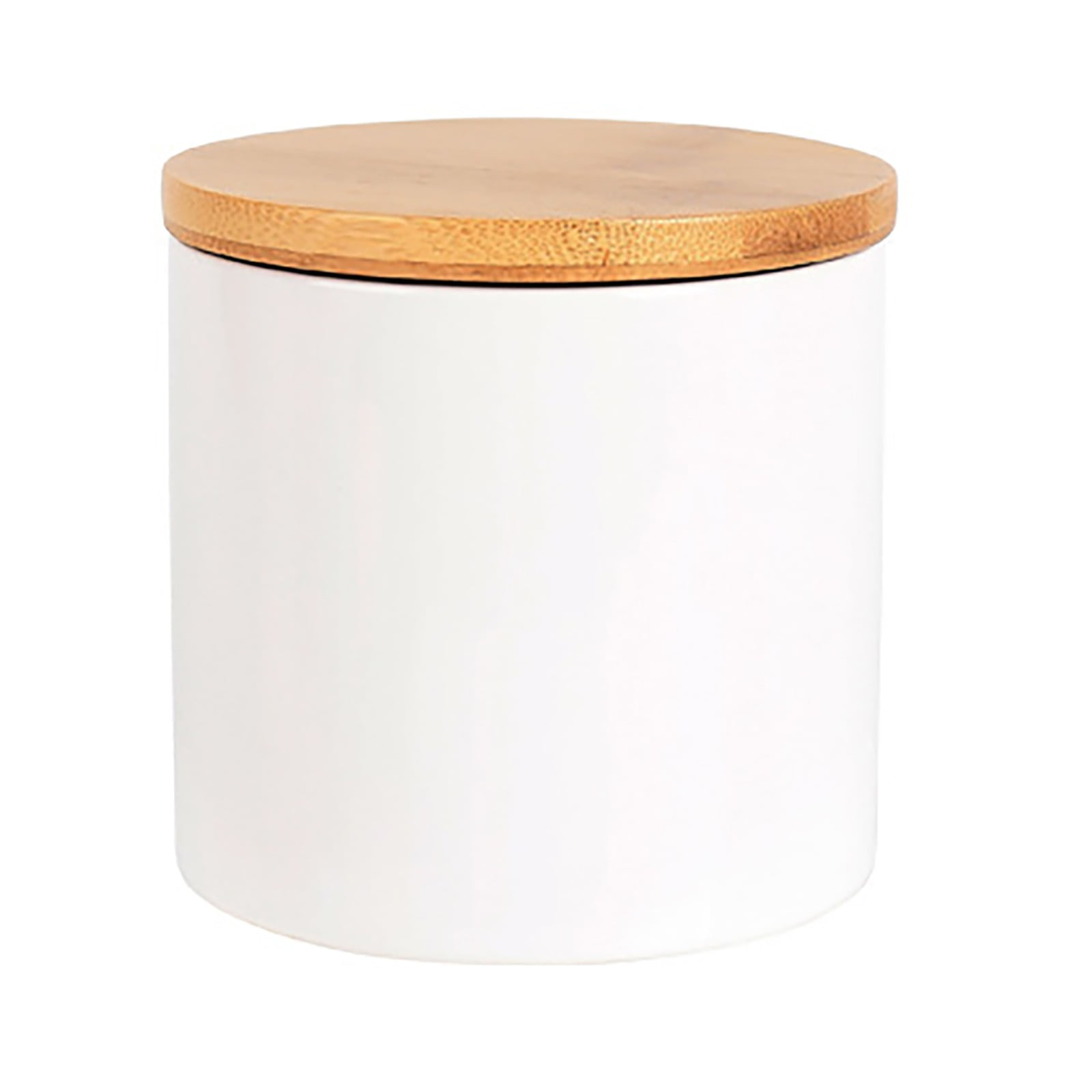 White Ceramic Round Canister with Airtight Bamboo Lid