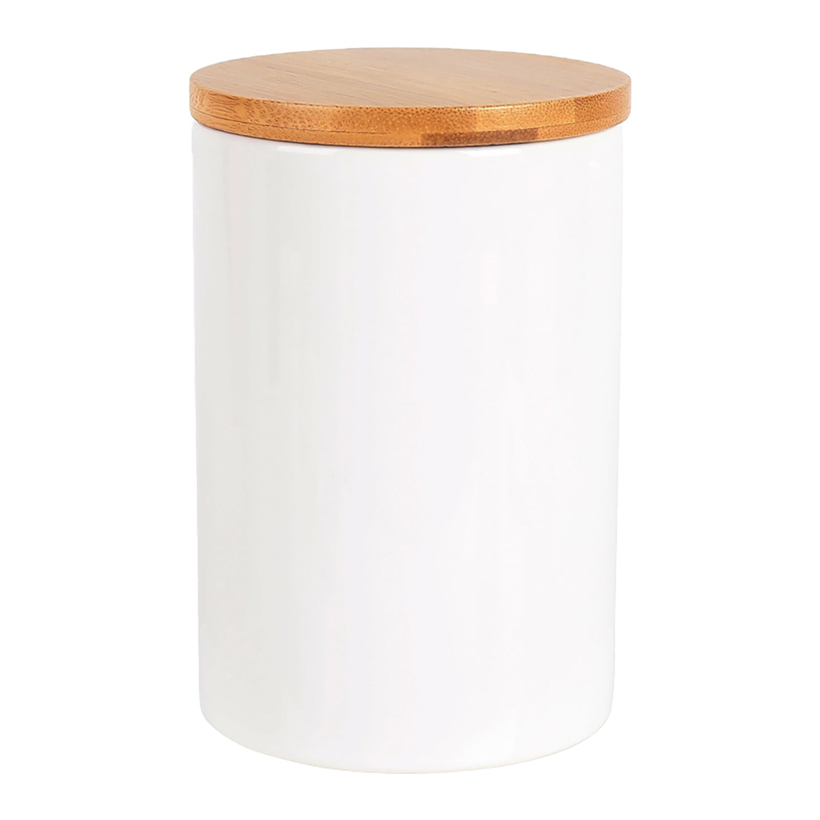 White Ceramic Round Canister with Airtight Bamboo Lid