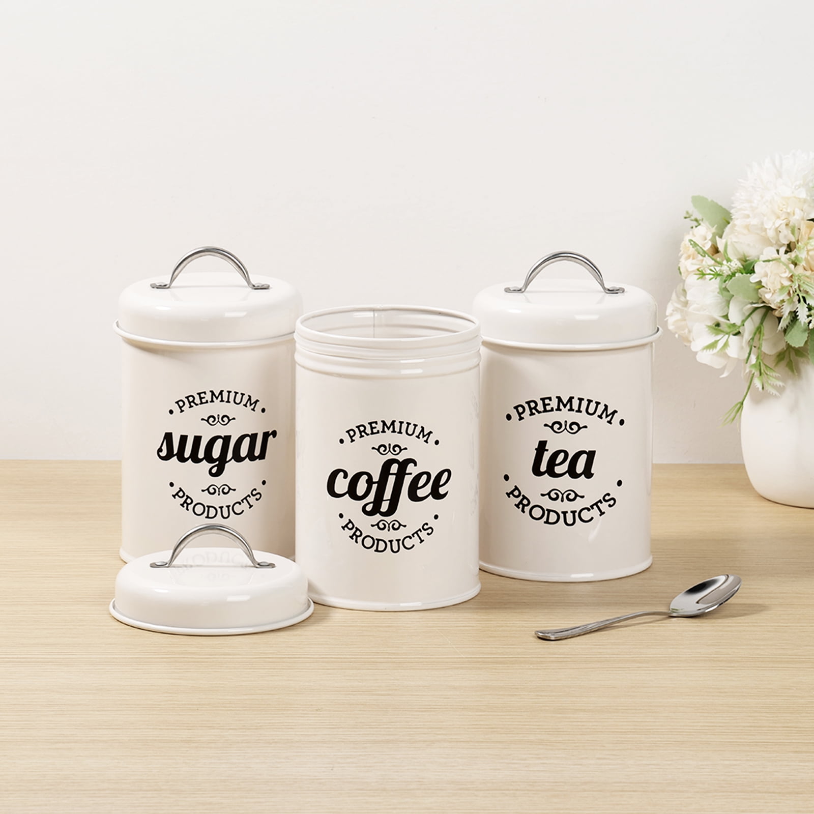 Tea Coffee Sugar Canisters Set Elegant Versatile Cream Storage