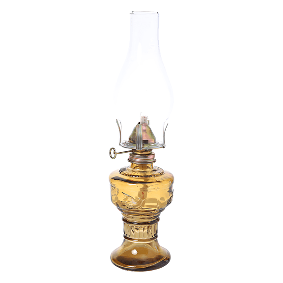 Tea Color Vintage Oil Lamp, 12.6 in / 32 cm, with Heat Resistant Glass, Portable Kerosene Lamp for Camping, Living Room, Bedroom Decor, Emergency Lighting