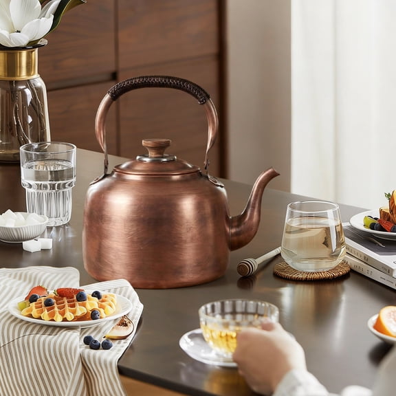 Tea Copper Kettle Stovetop Whistling Tea Pot for Stove 3.2QT Teapot Kettle Stovetop with Loud Whistle Lid, Vintage Kettles for Stove Top, Fast Boiling Water, Teapot for Induction