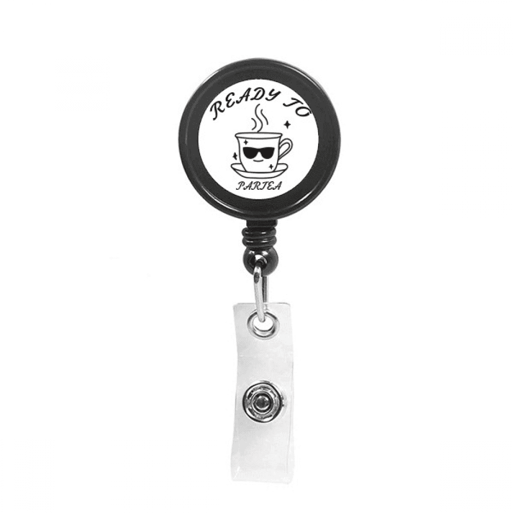Tea Cup Drinking Sunglassess Party Retractable Keychain Badge Holder ID Badge