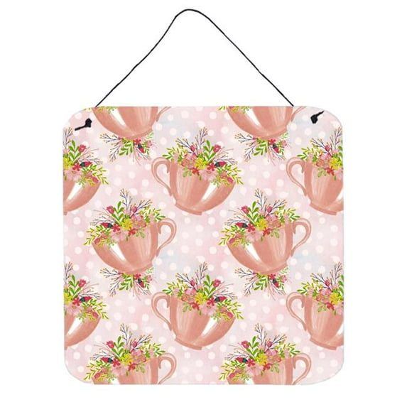 Tea Cup & Flowers Pink Wall or Door Hanging Prints, 6 x 6 in.