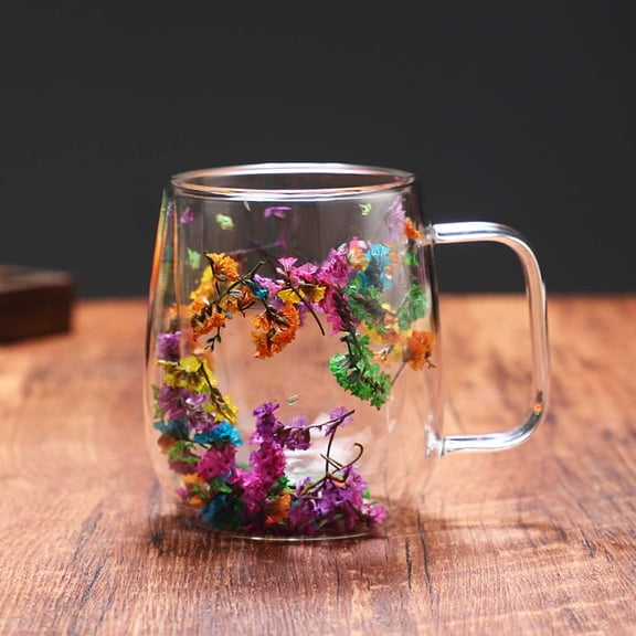Tea Cup Glass Coffee Mugs Enamel Flower Drinking Cups for Birthday Wedding Rose Mug Crystal Lead-Free Glass Tea Cup, Present Best Present for Mother, Grandma, Girlfriend, Sister