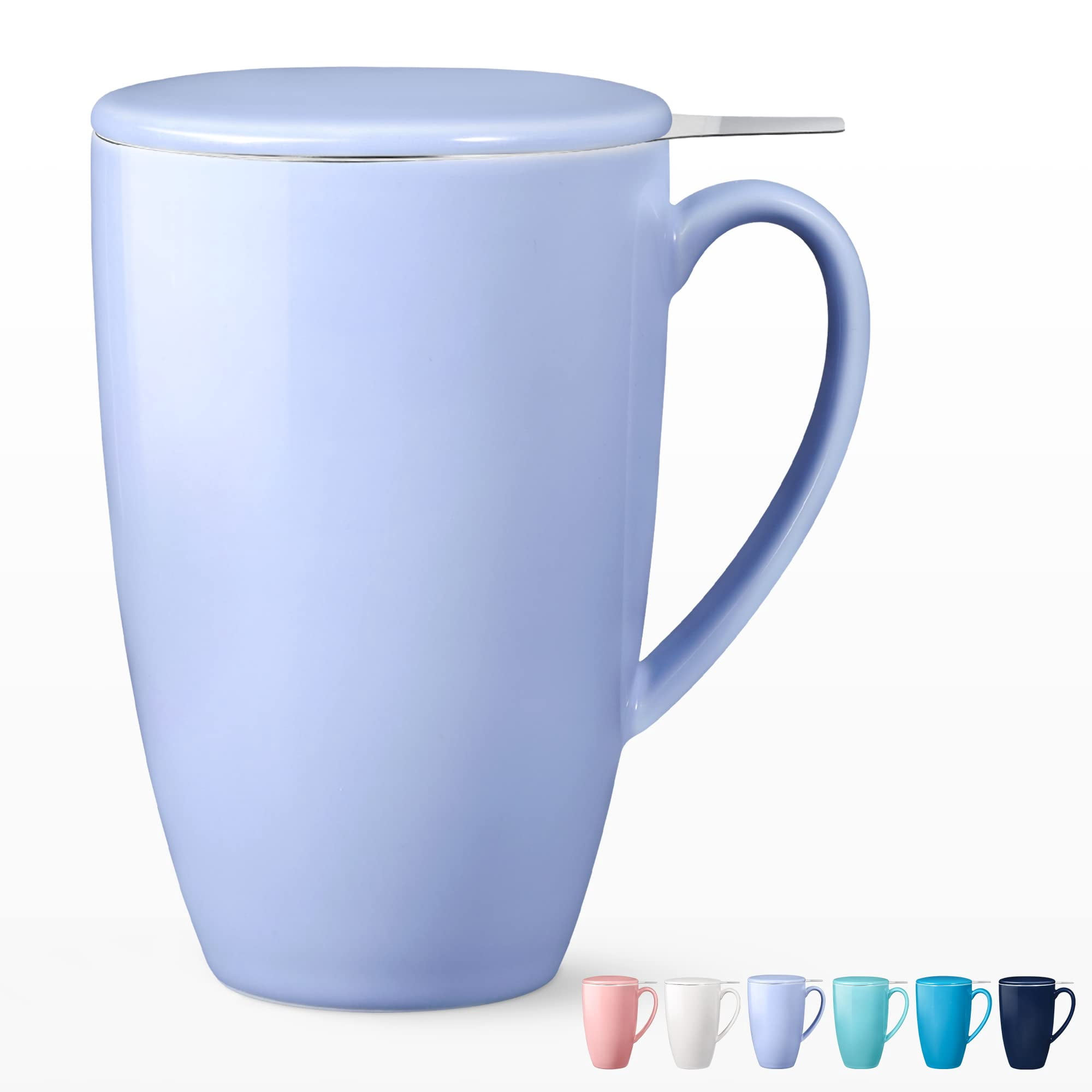 Bosmarlin 16 Oz Ceramic Tea Mug With Infuser & Lid - Reactive Glaze, 5 Colors, Microwave & Dishwasher Safe